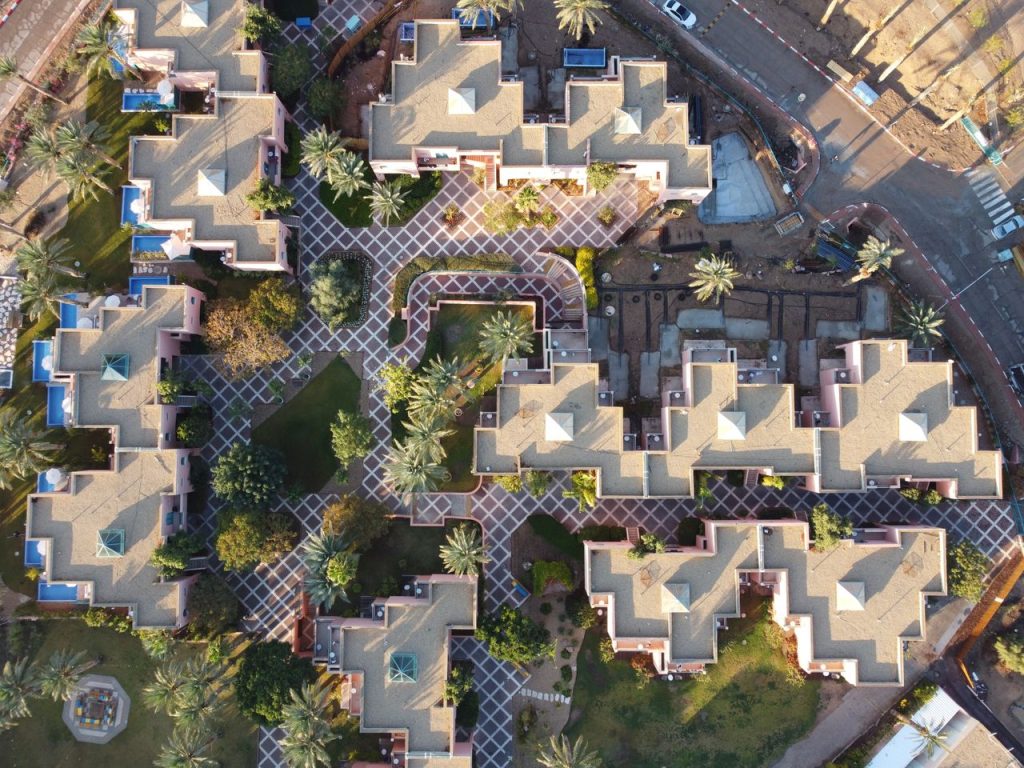 Aerial view showcasing unique residential patterns in Eilat, Israel.