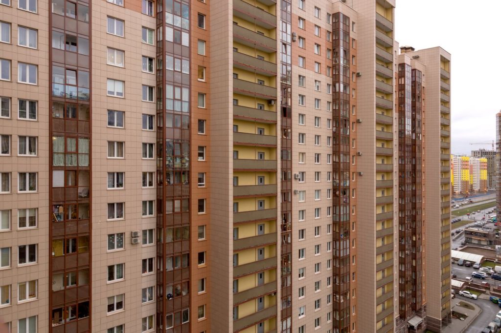 Tall urban residential buildings create a modern cityscape view.